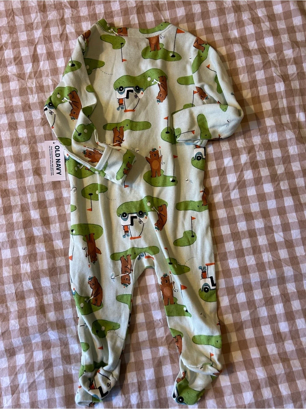 Old Navy Baby Green Golf Bear Footed One-Piece NWT